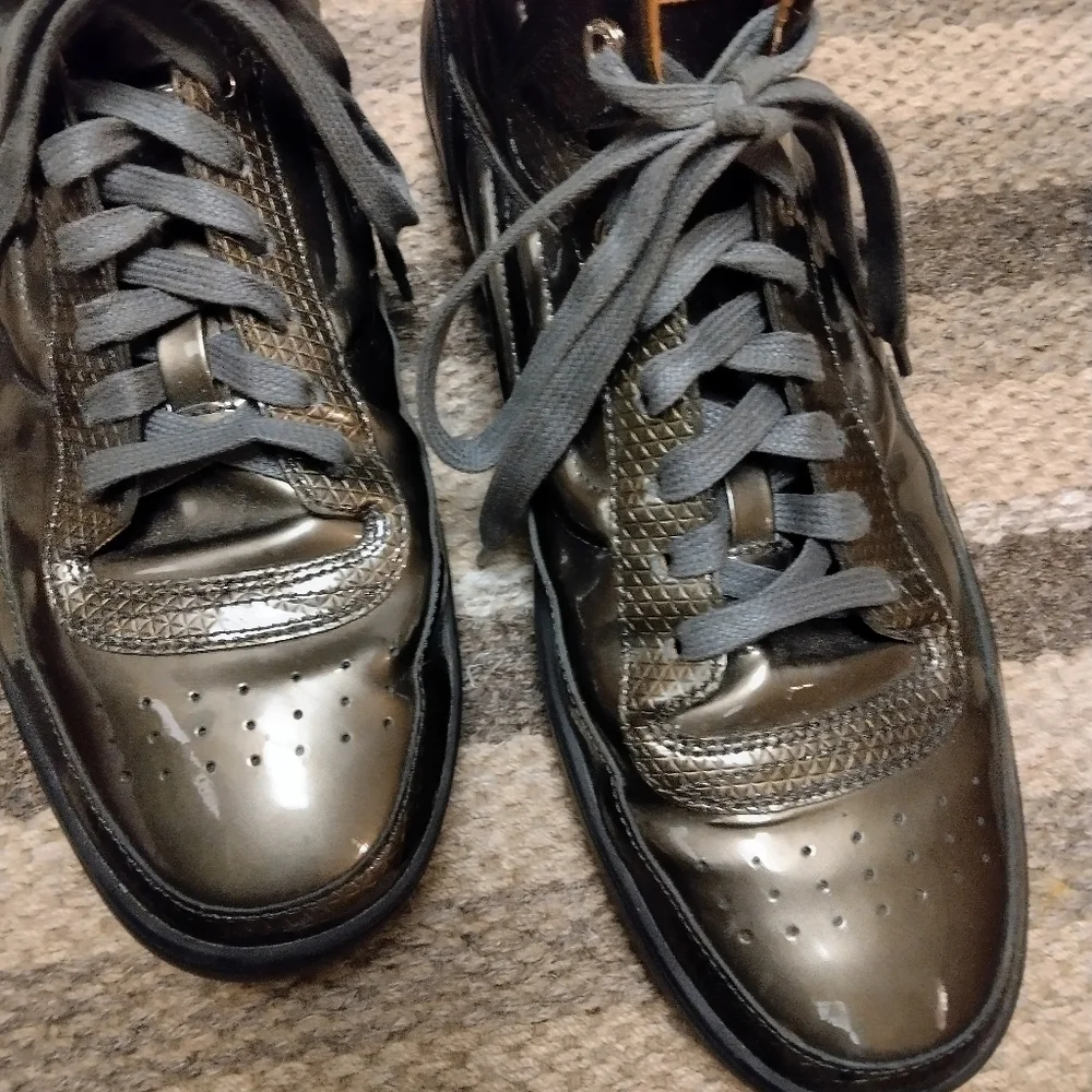BALLY MENS SHINEY PATENT LEATHER GRAY HIGH TOPS SNEAKERS ETHYX SHOES US 9.5